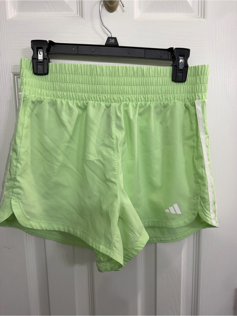 adidas Women’s Light Lime Athletic Running Shorts with White Trim